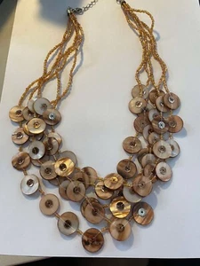Handmade Bronze Mother of Pearl shell tier Bead necklace - Picture 1 of 4