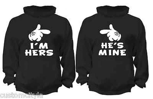 2 FOR 1 SALE: He's Mine I'm Hers Couples Matching soft Black Unisex Hoodie - Picture 1 of 1