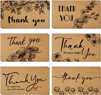 180 Mini Thank You Cards for Small Business 6 Designs Bulk Greeting Cards 2x3.5"