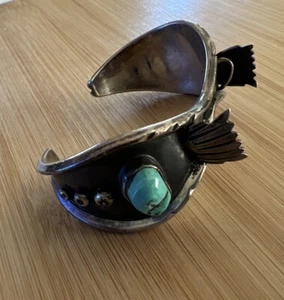 Navajo raw cut Turquoise Sterling silver Watch Cuff 34g - Picture 1 of 12