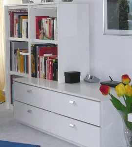 Wohnzimmer Einrichtung Lowboard & Hochvitrine verglast & Regaleinheit Weiß - Bild 1 von 3