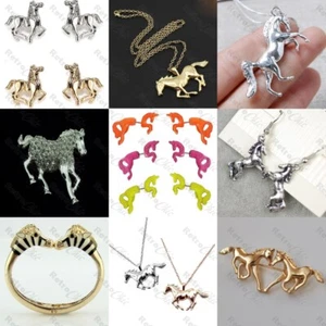 HORSE JEWELLERY gold/silver tone NECKLACE/EARRINGS animals horserider EQUESTRIAN - Picture 1 of 52