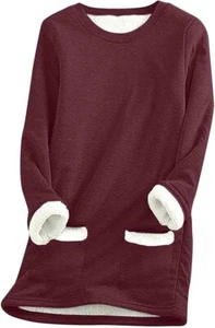 Women's Warm Sherpa Lined Fleece Crewneck Pullover Loungewear Sweatshirt Sz 2XL - Picture 1 of 4