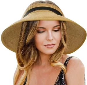 Sun Visor Hats for Women, Summer Beach Hat with Wide Brim, Adjustable - Picture 1 of 6