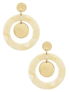 Pendientes pequeños de aro de crema y beige con acentos dorados en tono dorado envejecido - Imagen 1 de 2