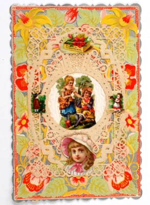 Antique Victorian Die Cut Paper Lace Greeting Card Embossed  A11L - Image 1 of 3