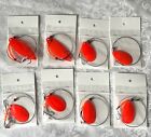 8 Predator Rigs, Fluorescent Red #7 or #8,  Single Treble Hook, SS Wire Leader