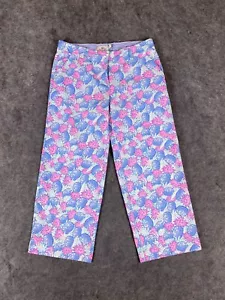Vineyard Vines Damenhose 8 blau rosa Ananasmuster weites Bein Crop Leinen - Bild 1 von 13