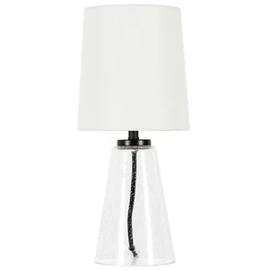 16" Clear Glass Geometric Table Lamp With White Drum Shade - Picture 1 of 6