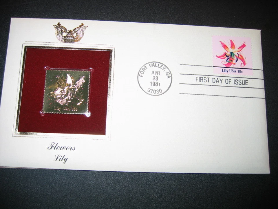 1981 FLOWERS LILY Gold GOLDEN FDC Cover replica STAMP - Image 1 of 1
