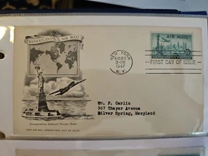 1947 TransAtlantic Air Mail, Scott C35, 15c Stamp FDOI - Picture 1 of 1