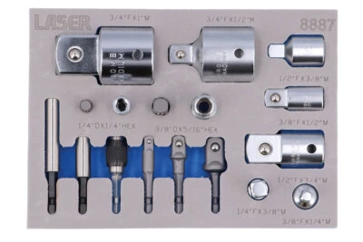 Laser 8887 Socket Converter Bit Adaptor 17 Pce Set Socket Drivers EVA Foam - Image 1 of 4