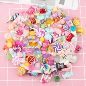 50 Pcs Fake Food Resin/Clay Flatback 3D Lollypop Flumps Jelly Beans Sweets Candy - Picture 1 of 1