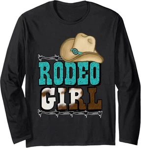 Rodeo Girl 2 Rodeo Decorations Cute Turquoise Decor Long Sleeve T-Shirt - Picture 1 of 7