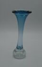 Art Glass Vase Controlled Bubbles Blue Clear Bottom 7 1/2 inches