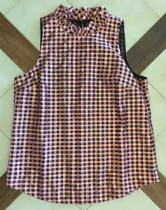 Blusa J.CREW Metálica Cobre/Azul Marino Cuadros Calce Relajado Sin Mangas (S) NUEVA - Imagen 1 de 7