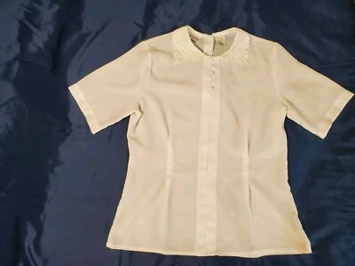 Blusa Camisa Top Christie & Jill Talla 6 Blanca Elegante Cuello de Encaje Botones Cubiertos Foto 1 de 4