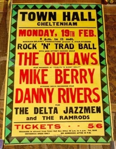 THE OUTLAWS MIKE BERRY DANNY RIVERS CHELTENHAM HALL POSTER 19 FEB 1962 JOE MEEK - Picture 1 of 2