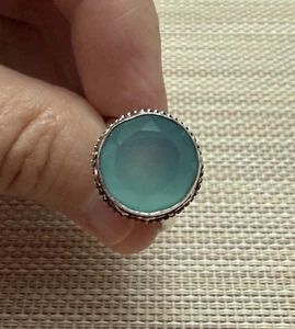 Chalcedony Ring | 925 Sterling Silver | Faceted| Round Cut Ring Size 7 - Picture 1 of 7