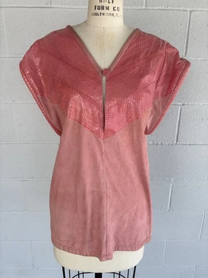Очень редкая винтажная 80-х Лина Ли розовая замша и подлинный змеиной кожи блузка / топ - Изображение 1 из 4