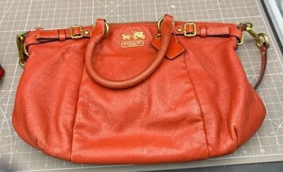 Coach Women’s Copper Orange Leather Hobo Bucket Crossbody Purse READ - Image 1 of 4