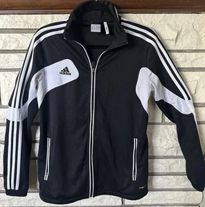 Adidas Track Jacket Youth Size M Black ClimaCool Full Zip Athletic Striped - Picture 1 of 5
