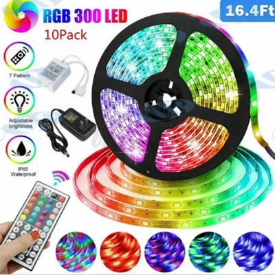 10x 5M 300led 3528 RGB LED Strip Light +Power Supply 44key Controller Bedroom - Image 1 of 4