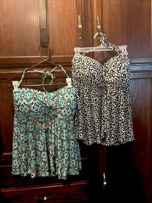 Camisetas de baño Merona 2 Tankini verde azulado y guepardo talla XL correa extraíble ¡Ver fotos! Foto 1 de 4