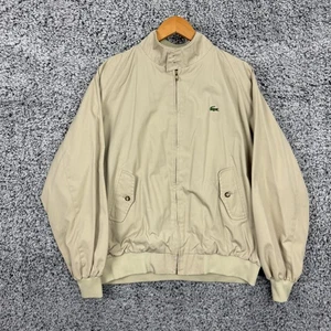 Izod Lacoste Jacket Mens XL Tan Harrington Bomber Chin Strap Lined 90s Vintage - Picture 1 of 14