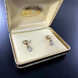 Vintage Clip On Earrings Opal Dangles 1/20 12KGF Gold Filled in Original Box#425 - Picture 1 of 9