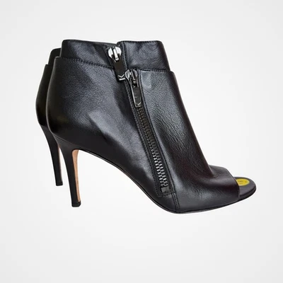 Via Spiga Negro Cuero Punta abierta Cremallera lateral Stiletto Botines Tacones 8.5 Invierno Foto 1 de 4