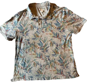Carbon 2Cobalt Men's Gray All Over Leaf Print Short Sleeve Polo Shirt Size L - Picture 1 of 23
