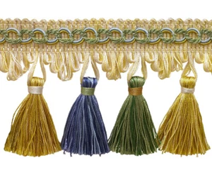 Green Gold Blue 2.75" Tassel Fringe Trim Mountain Spring [5 Yards] - Picture 1 of 1