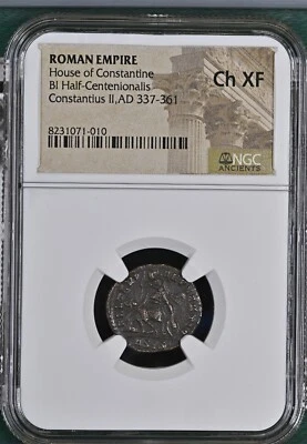 NGC Ch XF Roman AE3 GLADIATOR REVERSE of Constantius II CHOICE EXTREMELY FINE - Image 1 of 2