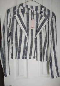 Chaqueta ligera Candies para mujer Blazer pequeño a rayas nueva con etiquetas blanca gris a rayas - Imagen 1 de 6