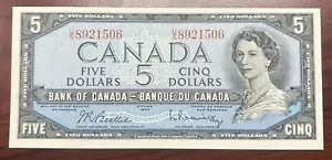 1954 Five Dollar Canadian Banknote 5$ Bank Of Canada - Picture 1 of 2