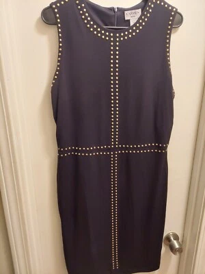 Vestido Carmen Marc Valvo Negro Dorado Tachonado Sin Mangas Talla 10 Foto 1 de 4