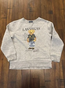 Polo Bear Sweatshirt Size 6 Youth Ralph Lauren Las Vegas Pullover Gray - Picture 1 of 3
