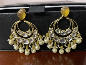 Pendientes Bollywood Jhumki Kundan Tono Dorado ChandbaliBoda Mujeres Diseño de Joyería 3 - Imagen 1 de 3