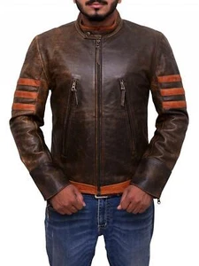 XMEN XO Wolverine Logans Vintage Biker Style Echt Rindsleder Lederjacke - Bild 1 von 5