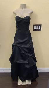 Jessica McClintock Bridal Size 6 Black Strapless Satin Ruched Maxi Dress - Picture 1 of 8