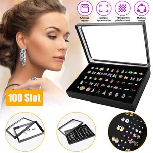100Slots Jewelry Ring Display Organizer Case Tray Holder Earring Storage Box US - Picture 1 of 10