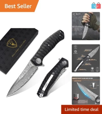 Lightweight VG10 Damascus Folding Knife with Clip – Perfect for Camping & Hiking - Image 1 of 4