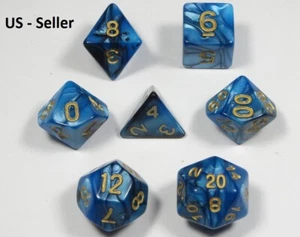 NEW Style ! RPG Dice Set of 7 - MidNight Black-Blue D4 D6 D8 D10 D12 D20 D00-90 - Picture 1 of 8