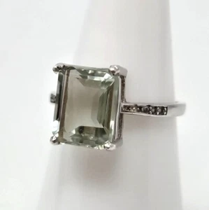 Anillo de piedras preciosas talla esmeralda amatista verde plata de ley 925 talla 6 San Valentín - Imagen 1 de 14
