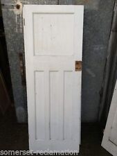 27 3/4x75 7/8” 1930s Painted Pitch Pine Four Panel 1 Over 3 Narrow Internal Door