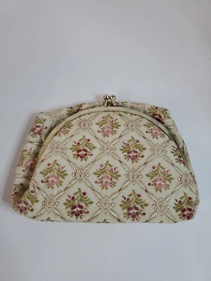 Винтажный клатч сумочка знаменитости цветочный гобелен металлический застежка тщеславия зеркало 70-х США - Изображение 1 из 4