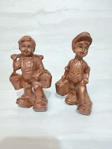 2 Vintage Dutch Boy with Water Buckets  6" Hard Resin Faux Wood Figurine  - Picture 1 of 3