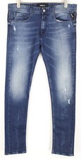 REPLAY Rob W31/L34 Men Jeans Straight Tapered Fit Blue Cotton Stertch Ripped