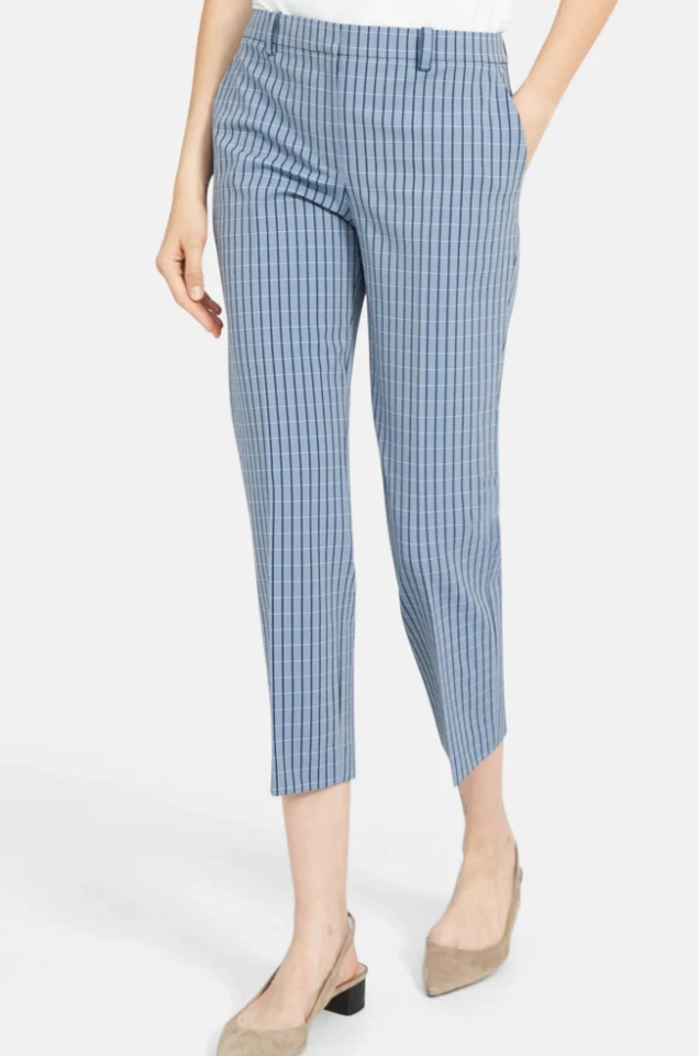 THEORY Sz14 TREECA 4 STRIPED STRETCH COTTON PANTS IVORY MULTI